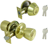 ProSource BS7B1-PS Deadbolt and Entry Lockset, Turnbutton Lock, Knob Handle, Tulip Design, Polished Brass, 3 Grade
